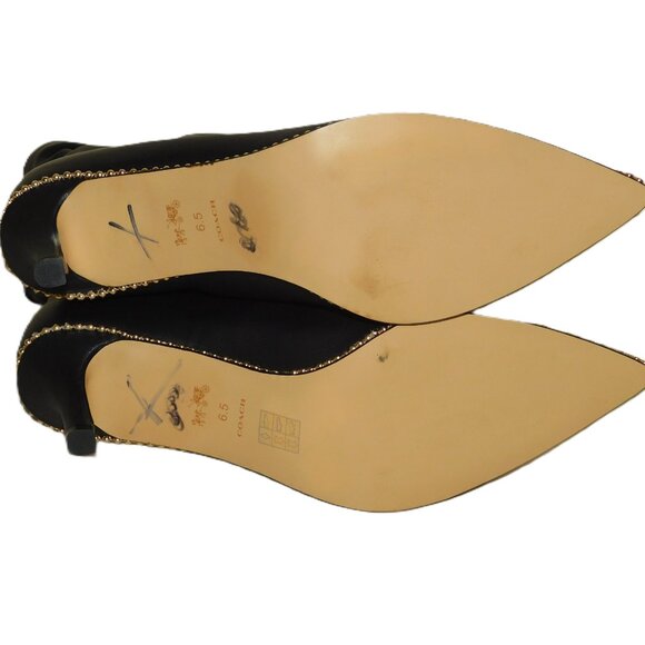 Coach Wynie Black Leather Drawstring Ankle Gold Bead Studded Trim Bootie - Picture 10 of 11